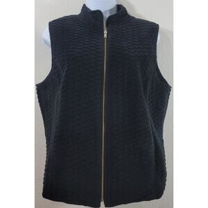 David Brooks Black Quilted Velvet Full Zip Vest large Soft Lined Sleeveless